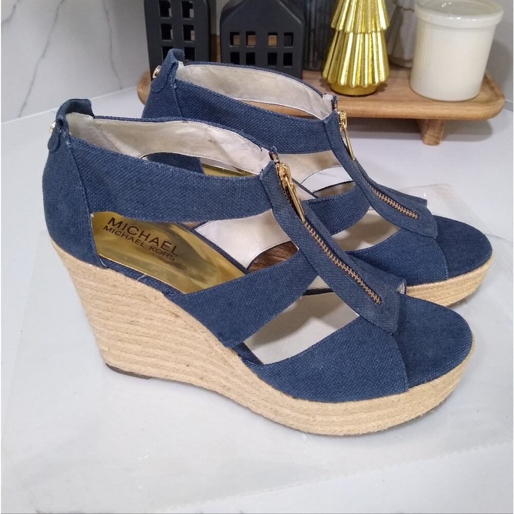 Michael Kors Blue and Tan Wedges